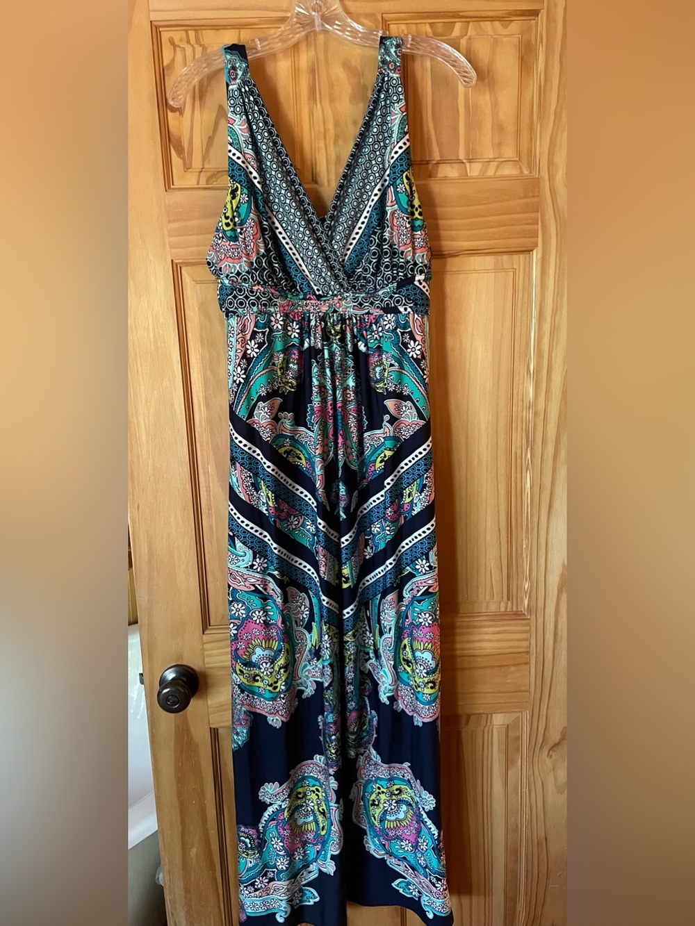 Metaphor Navy Maxi Dress with Teal, Pink and Yellow Paisley Print